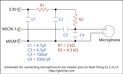 Schematic for adding a microphone input to MIC pins on CHIP