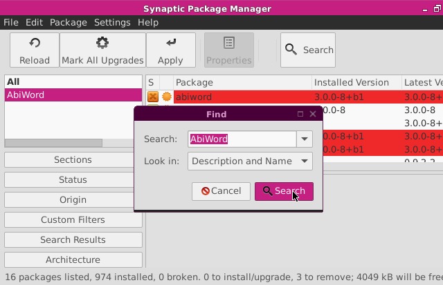 Uninstall with Synaptic